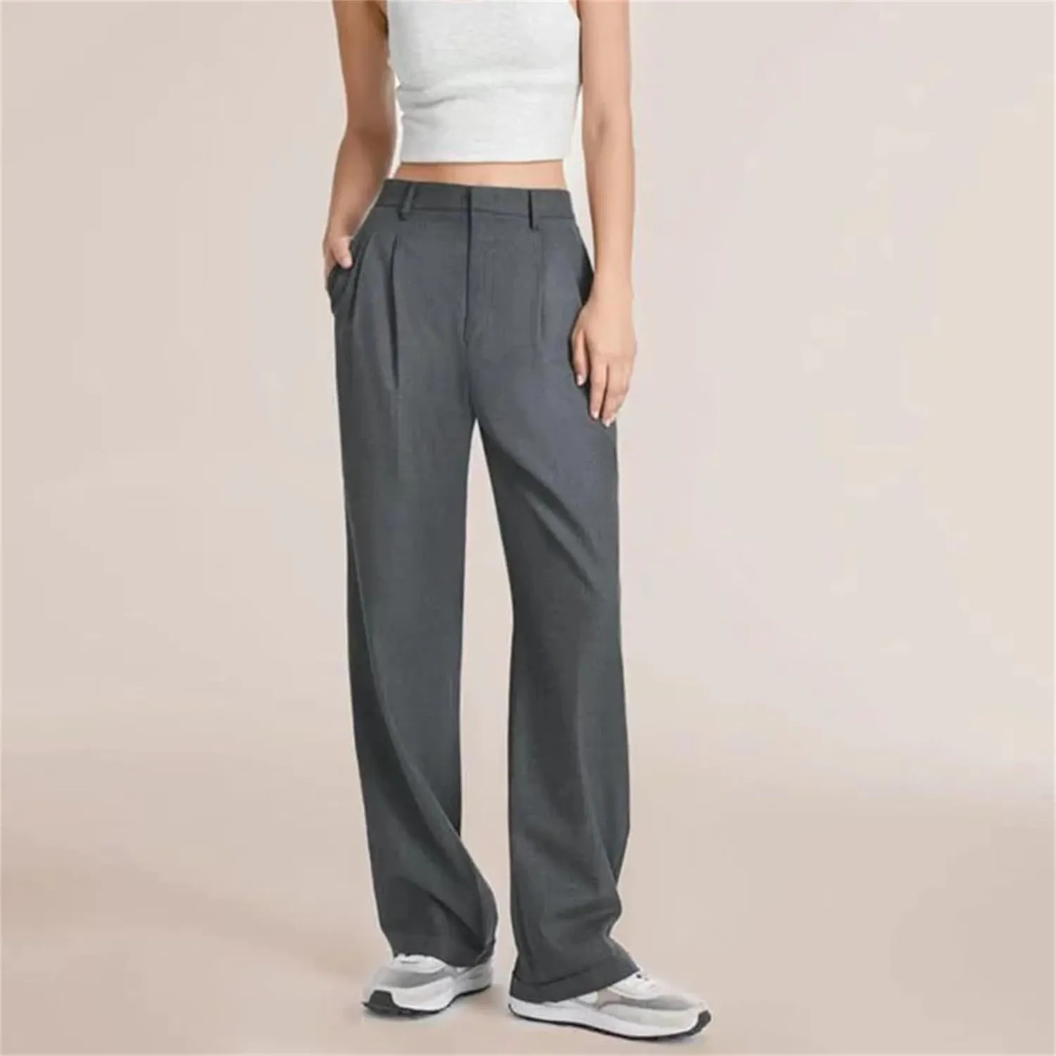 Women's Pants Casual Loose High Waist Wide Leg Trousers Women All-Match Office Straight Suit Pants