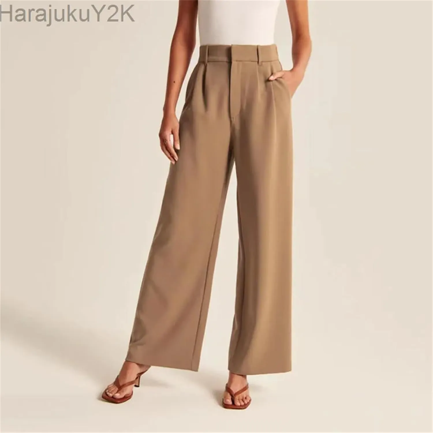 Women's Pants Casual Loose High Waist Wide Leg Trousers Women All-Match Office Straight Suit Pants
