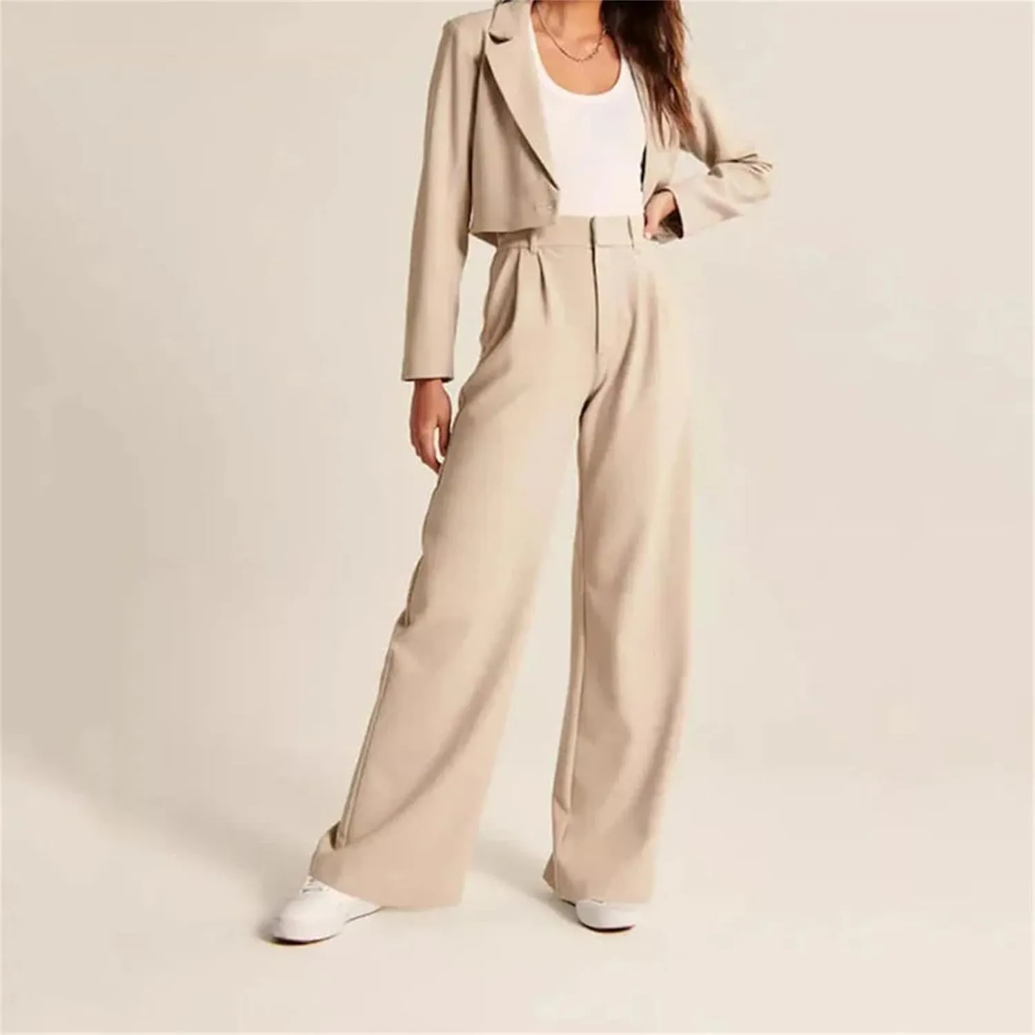 Women's Pants Casual Loose High Waist Wide Leg Trousers Women All-Match Office Straight Suit Pants
