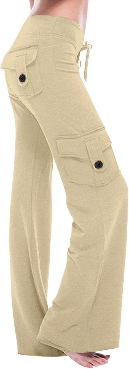 Womens Pants Casual Wide Leg Slacks High Waist Loose Formal Pants Straight Fashion Trousers with Pockets