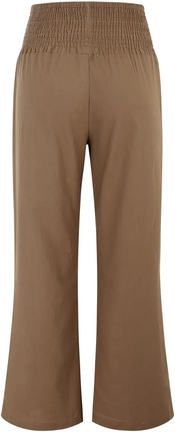 Womens Pants Dressy Casual Wide Leg Trousers High Waist Baggy Straight Leg Bottoms Beach Comfy Solid Pant with Pockets