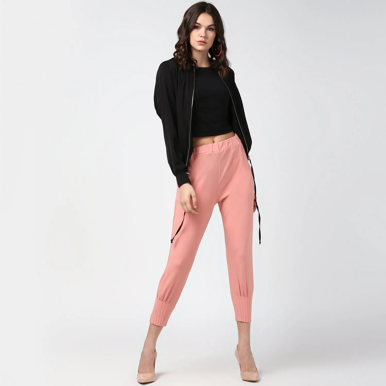 Women's Pink elasticated waistband and hemline stylised Pants - StyleStone