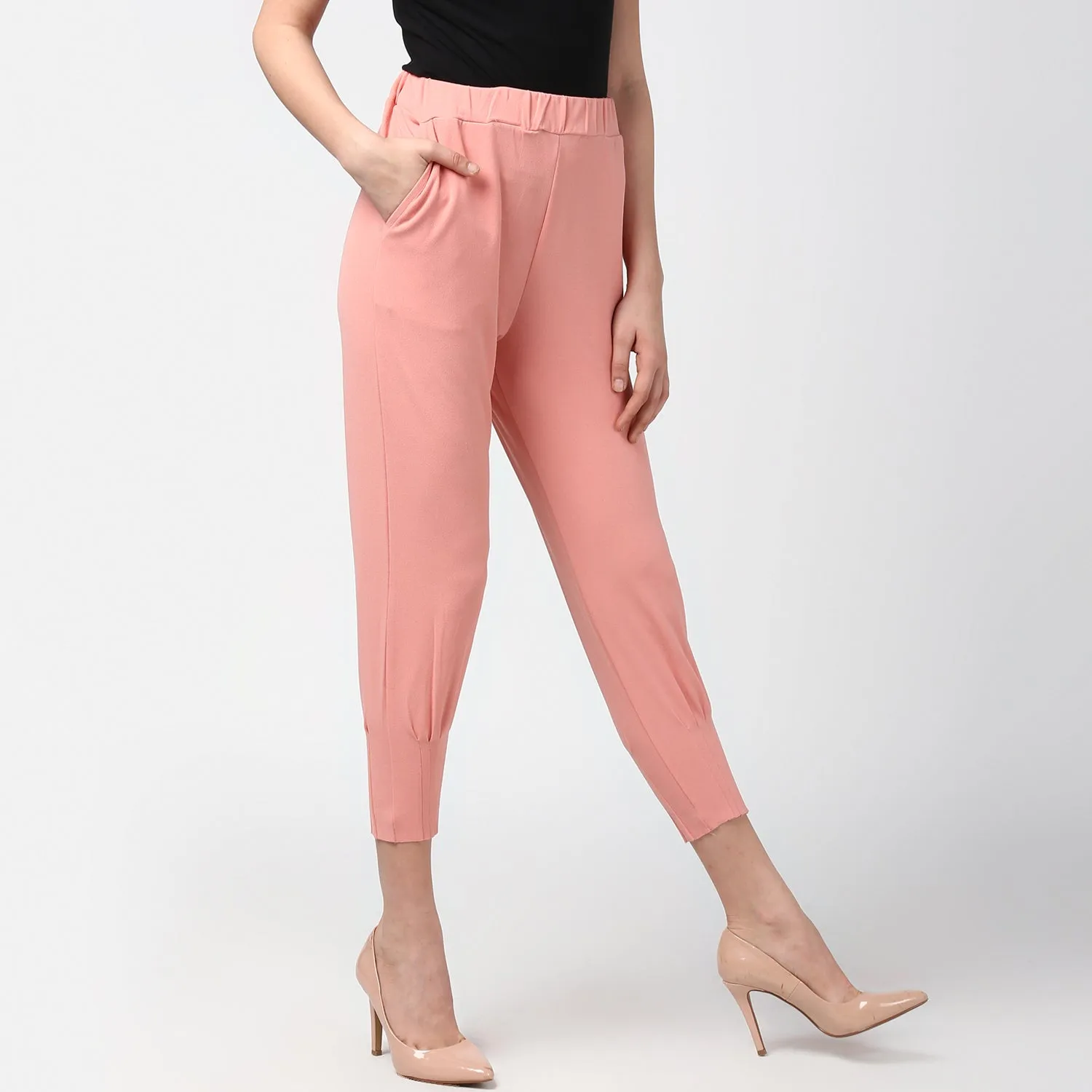Women's Pink elasticated waistband and hemline stylised Pants - StyleStone