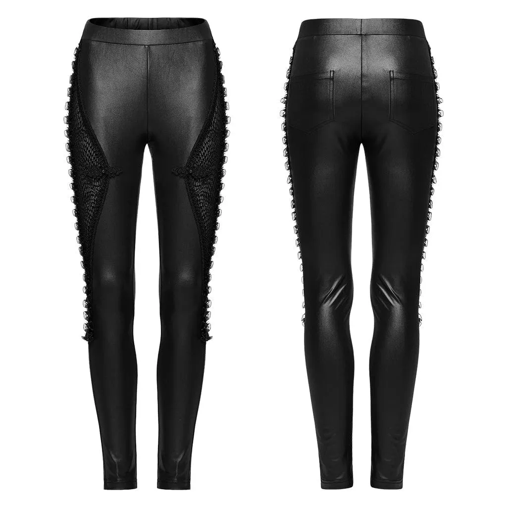 Women's Punk Ruffled Lace Splice Mesh Leggings