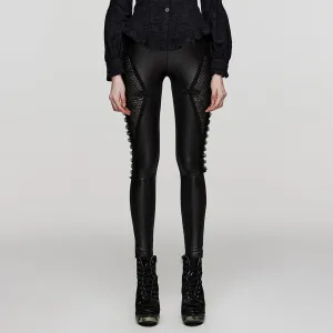 Women's Punk Ruffled Lace Splice Mesh Leggings