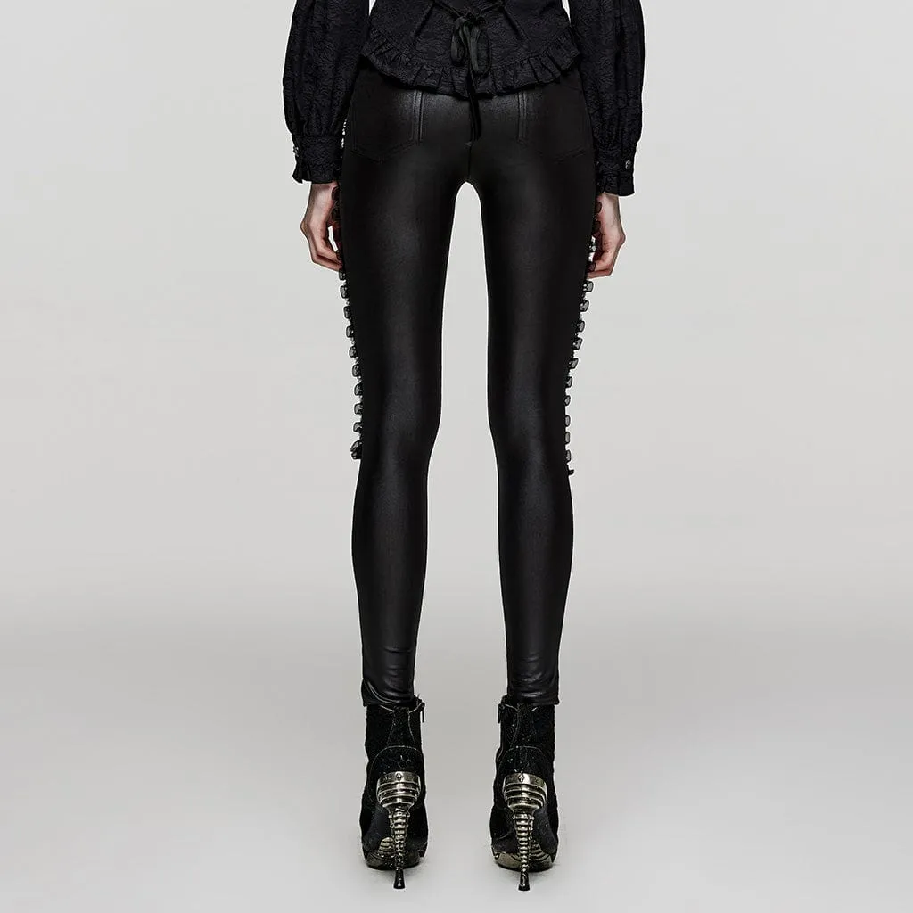 Women's Punk Ruffled Lace Splice Mesh Leggings