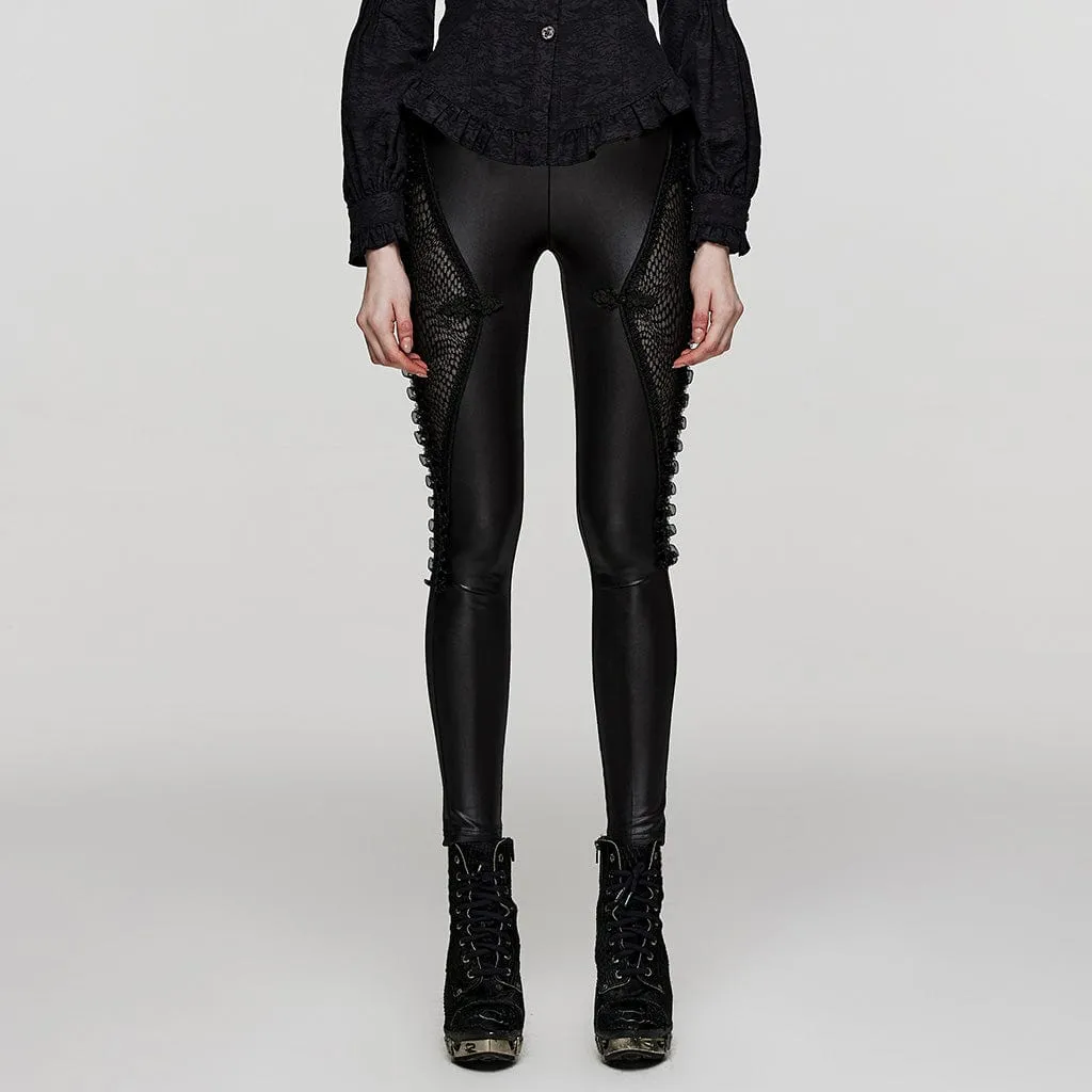Women's Punk Ruffled Lace Splice Mesh Leggings