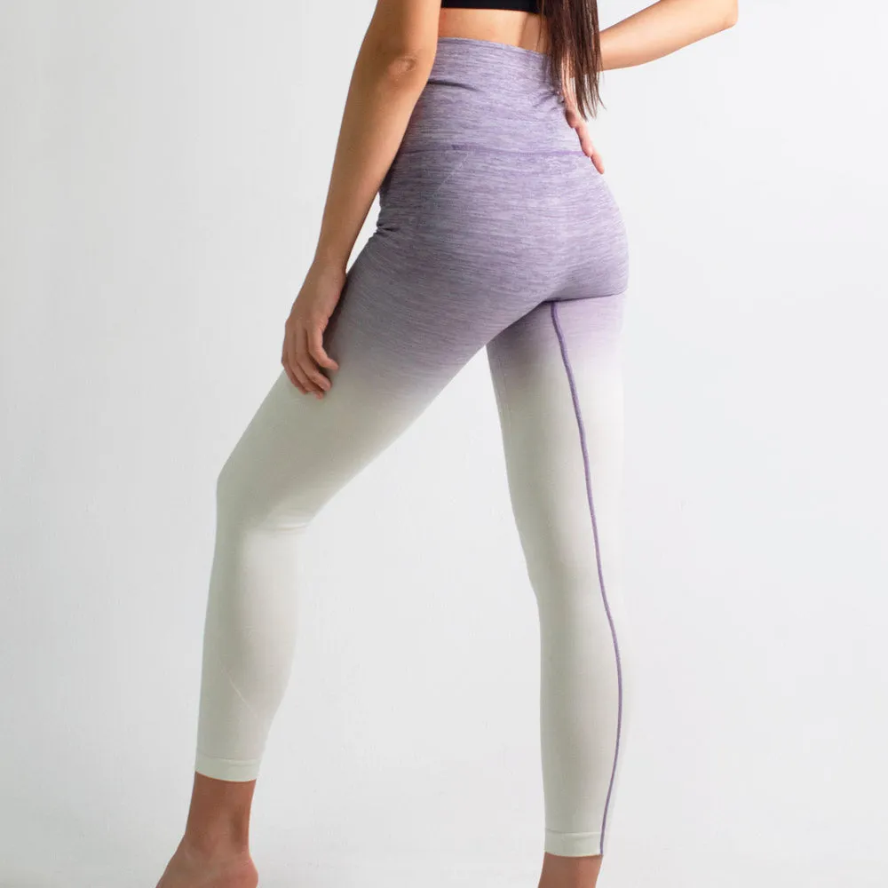 Women's Purple Ivory Fitted Shaping Ombre Workout Leggings