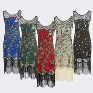 Women's Sequined Mesh Sleeveless Peacock Dress