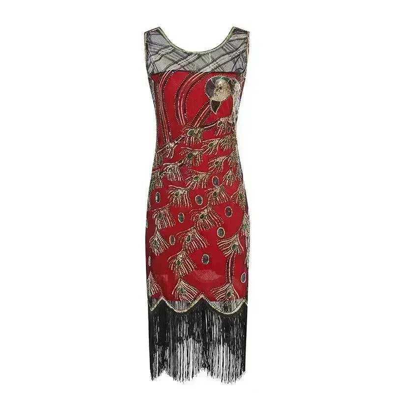 Women's Sequined Mesh Sleeveless Peacock Dress