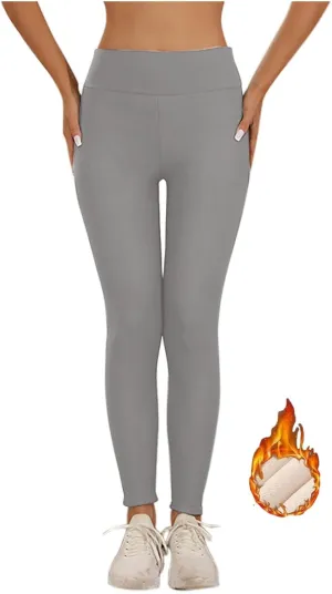 Womens Sherpa Fleece Lined Pants Winter Warm Thick Leggings Stretchy High Waisted Tights Warm Thermal Pants