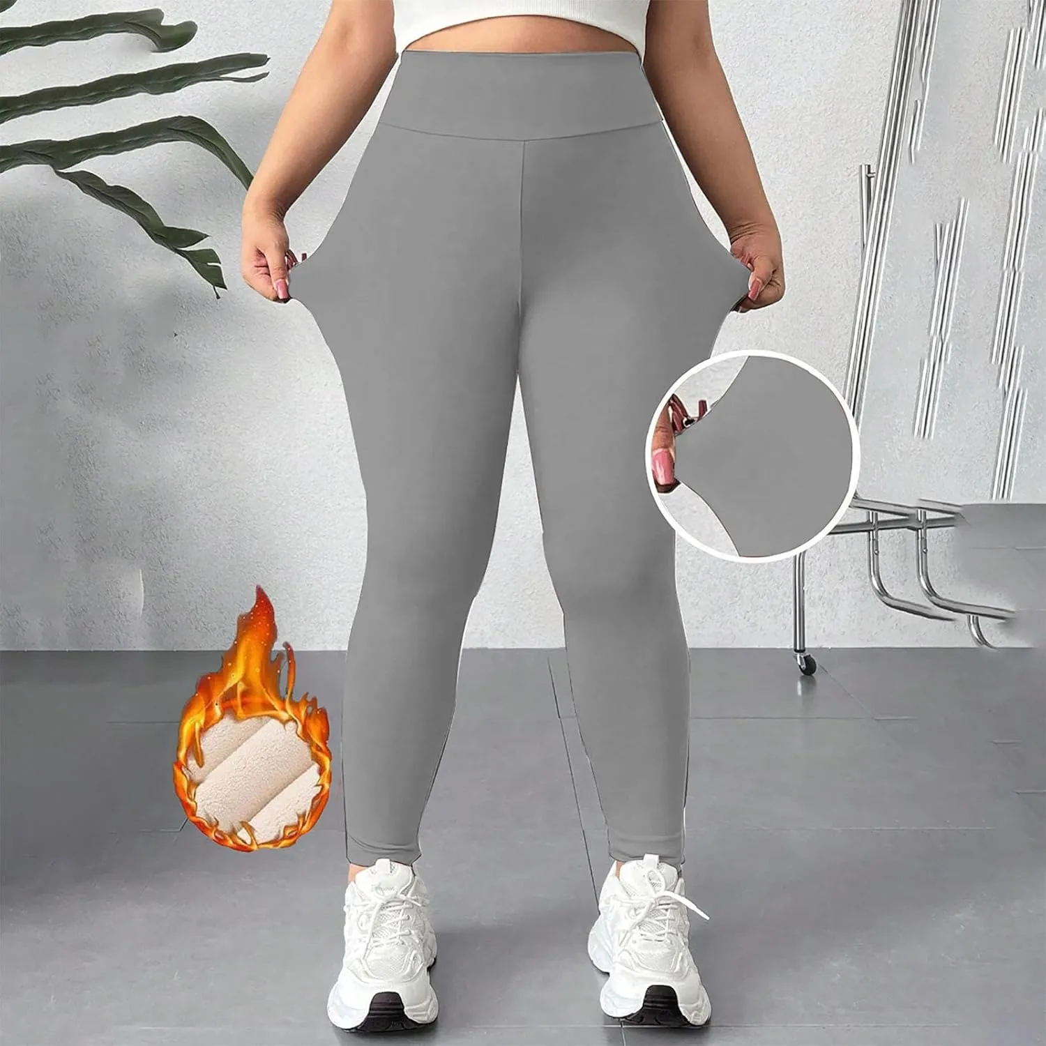 Womens Sherpa Fleece Lined Pants Winter Warm Thick Leggings Stretchy High Waisted Tights Warm Thermal Pants
