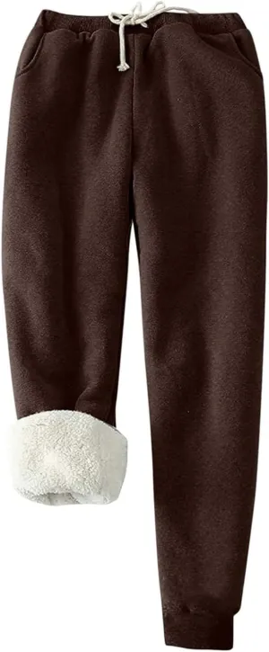Womens Sherpa Fleece Lined Sweatpants Winter Warm Jogger Sweat Pants Athletic Thicken Thermal Drawstring Pants with Pocket