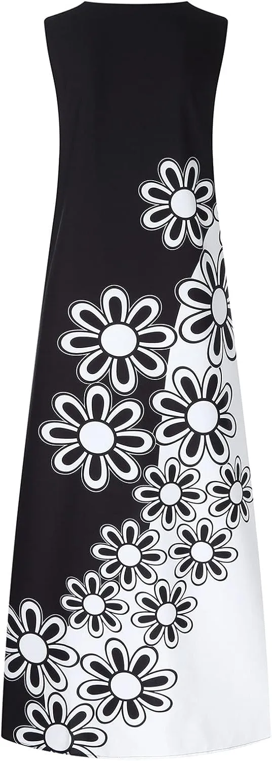Womens Sleeveless Dresses Floral Dresses for Women V Neck Beach Hawaiian Maxi Long Summer Fall Dresses 2024