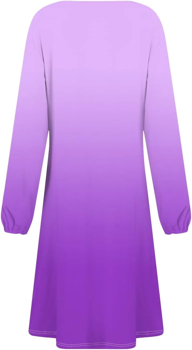Womens Spring Dresses 2025 O Neck Long Sleeve Midi Ladies Cute Modest Trendy Curvy Loose Dress