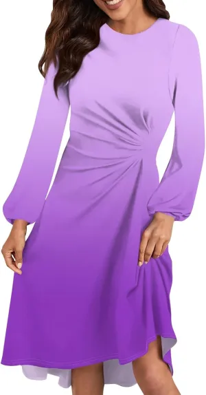 Womens Spring Dresses 2025 O Neck Long Sleeve Midi Ladies Cute Modest Trendy Curvy Loose Dress