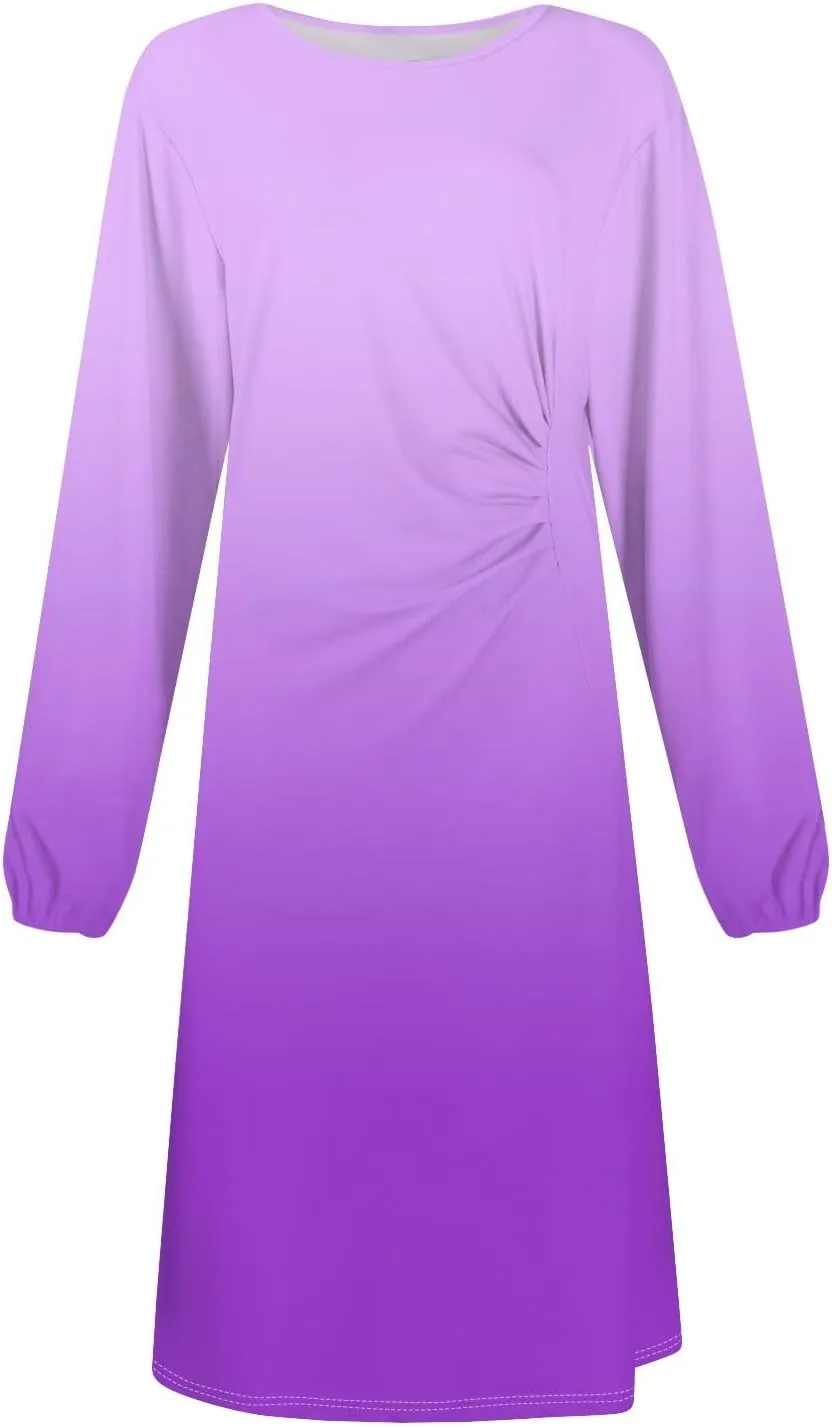 Womens Spring Dresses 2025 O Neck Long Sleeve Midi Ladies Cute Modest Trendy Curvy Loose Dress