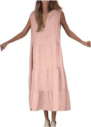 Womens Square Neck Dress Trendy Cotton Casual Loose Shift Tunic Smock Summer Dresses Vacation Sleeveless Dress