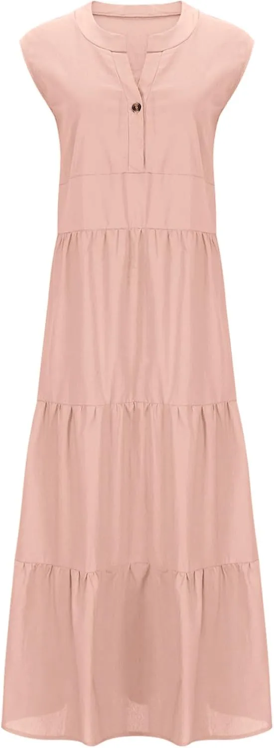 Womens Square Neck Dress Trendy Cotton Casual Loose Shift Tunic Smock Summer Dresses Vacation Sleeveless Dress