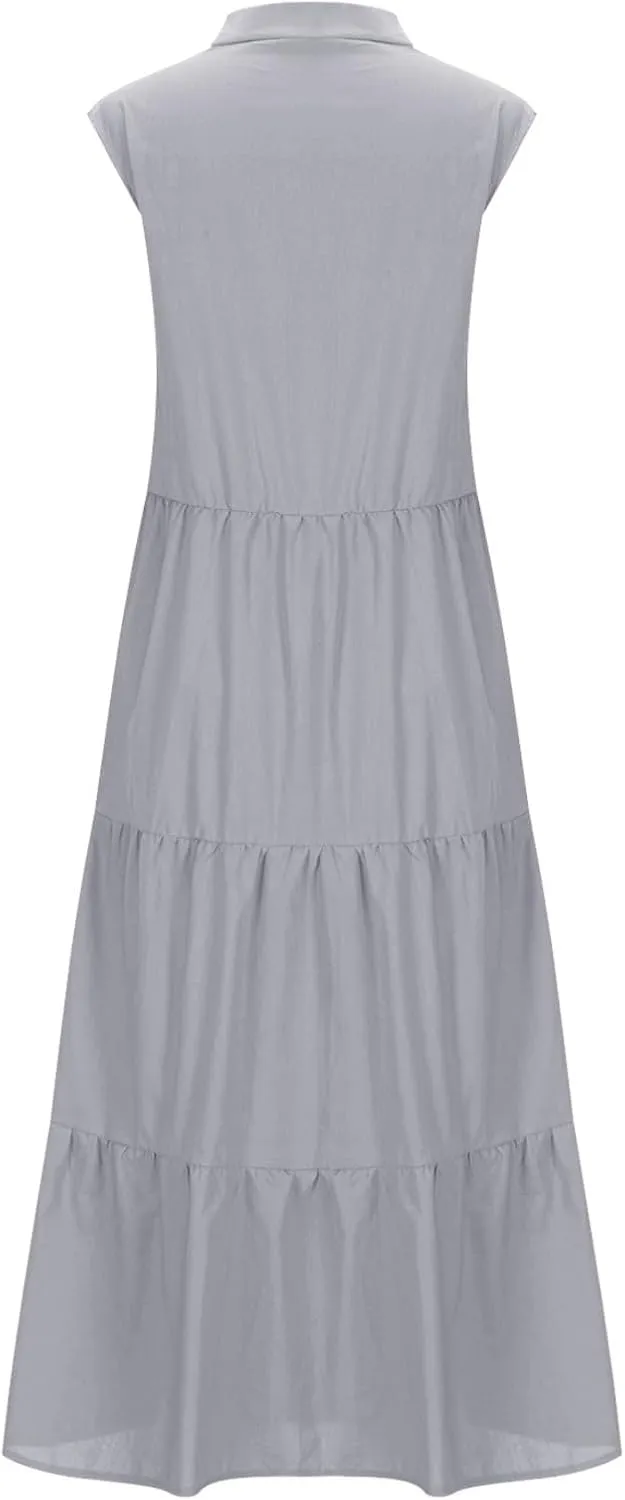 Womens Square Neck Dress Trendy Cotton Casual Loose Shift Tunic Smock Summer Dresses Vacation Sleeveless Dress