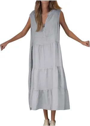 Womens Square Neck Dress Trendy Cotton Casual Loose Shift Tunic Smock Summer Dresses Vacation Sleeveless Dress