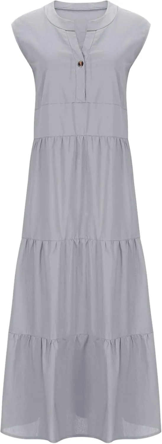 Womens Square Neck Dress Trendy Cotton Casual Loose Shift Tunic Smock Summer Dresses Vacation Sleeveless Dress