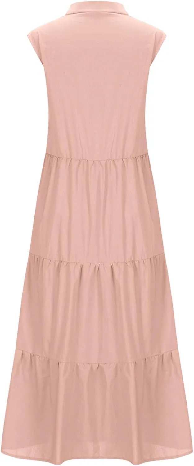 Womens Square Neck Dress Trendy Cotton Casual Loose Shift Tunic Smock Summer Dresses Vacation Sleeveless Dress