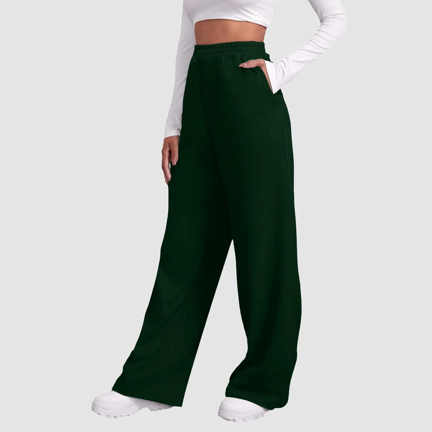 Womens Straight Leg Sweatpants Fleece Lined Wide Leg Sweatpants Leisure Baggy Athletic Joggers Pants with Pockets