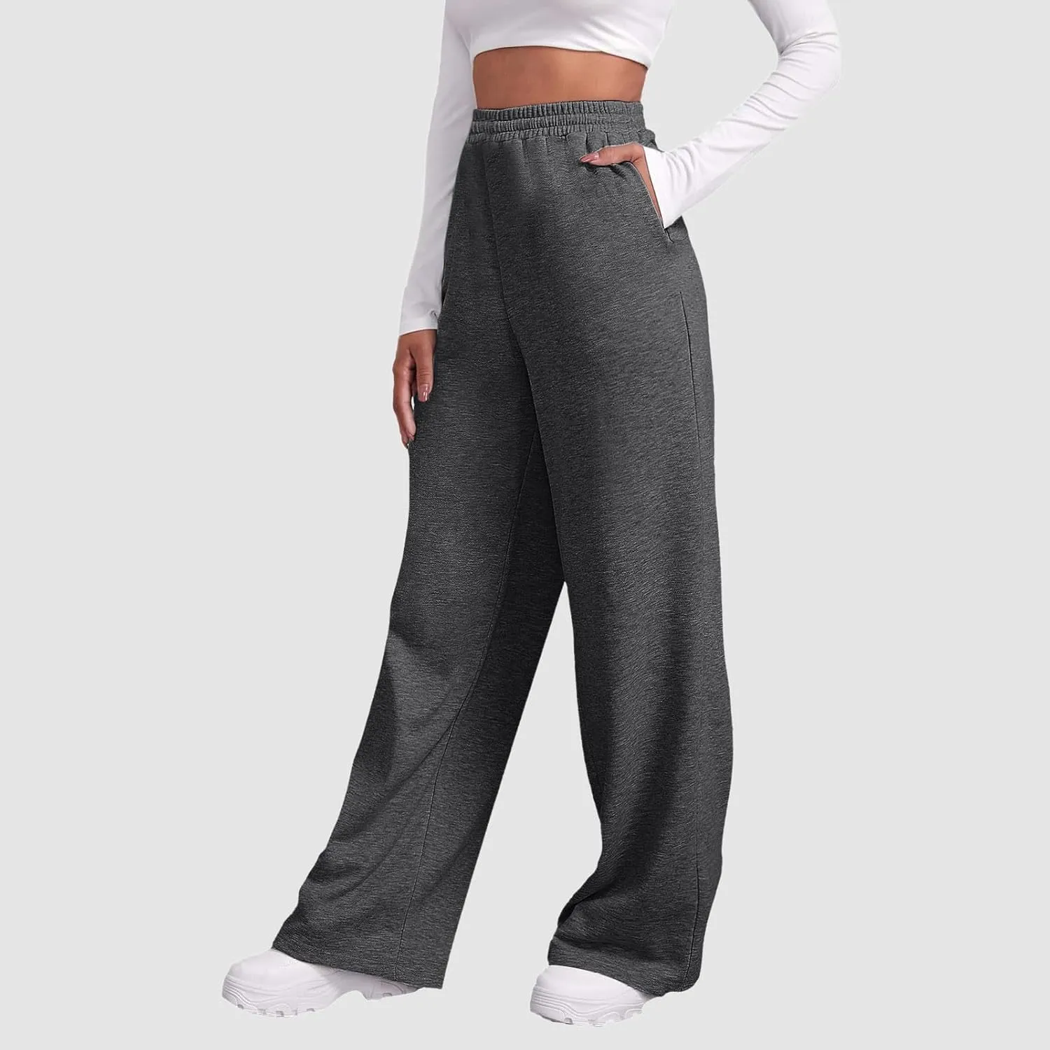 Womens Straight Leg Sweatpants Winter Warm Fleece Lined Sweatpants Wide Leg Baggy Lounge Pants Athletic Joggers Pants