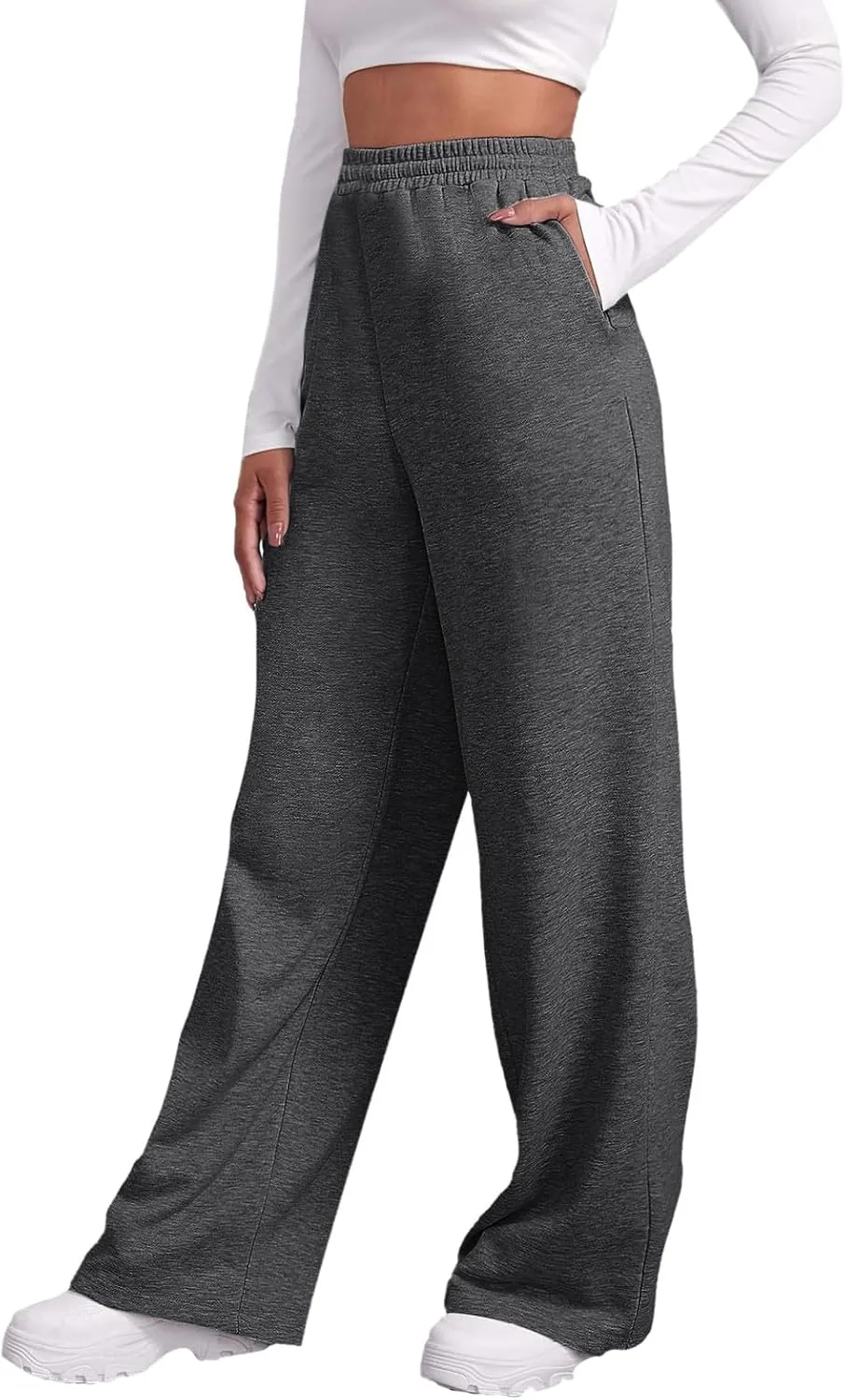 Womens Straight Leg Sweatpants Winter Warm Fleece Lined Sweatpants Wide Leg Baggy Lounge Pants Athletic Joggers Pants