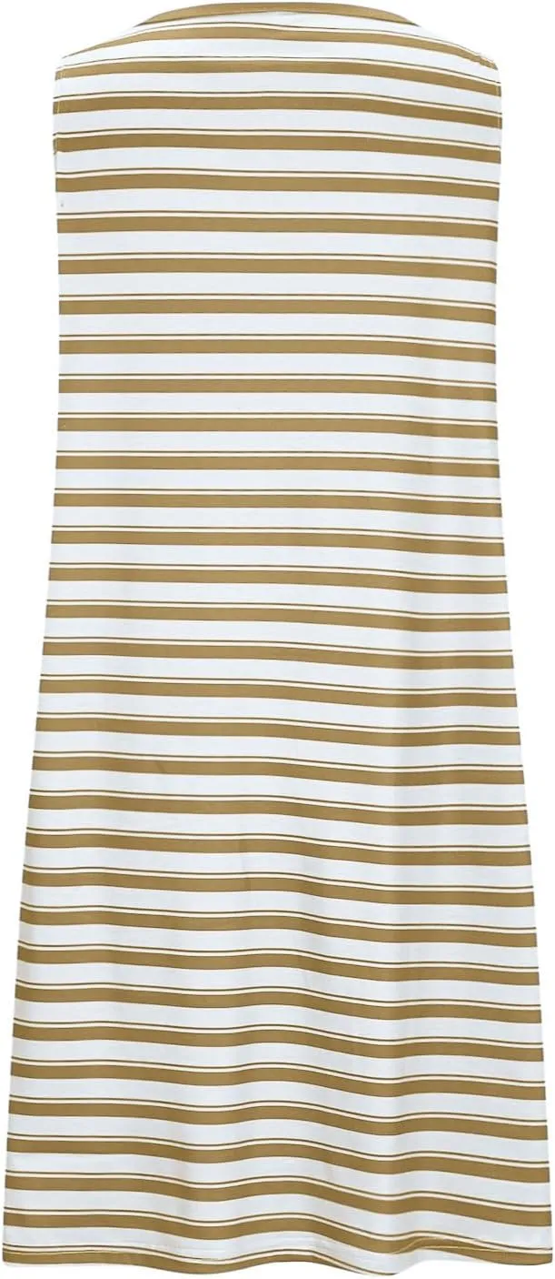 Women's Striped Casual Summer Dresses Crewneck Cap Sleeve Color Block Shift Tshirt Short Dress Tunic Sundress Pockets