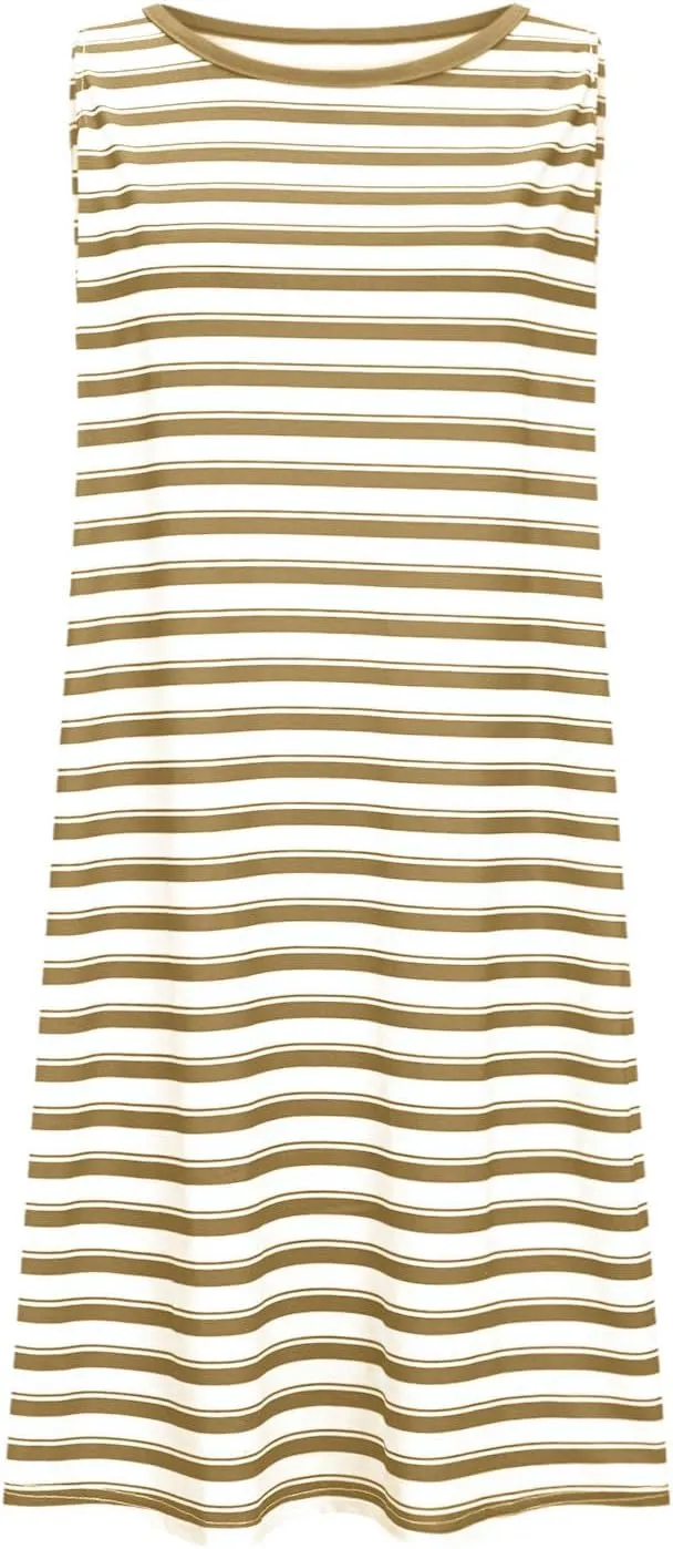 Women's Striped Casual Summer Dresses Crewneck Cap Sleeve Color Block Shift Tshirt Short Dress Tunic Sundress Pockets