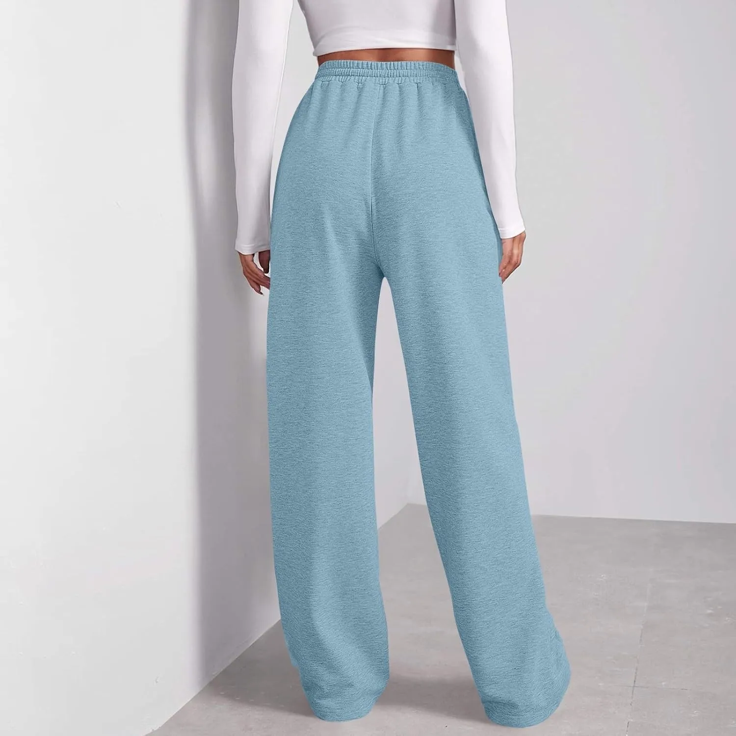 Womens Sweatpants High Waisted Baggy Elastic Waist Drawstring Straight Leg Pants Lounge Baggy Joggers with Pockets
