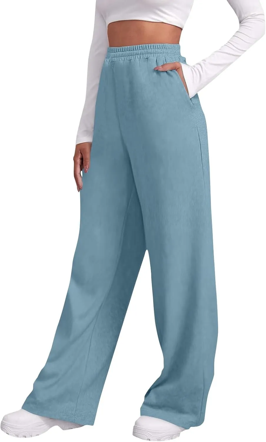 Womens Sweatpants High Waisted Baggy Elastic Waist Drawstring Straight Leg Pants Lounge Baggy Joggers with Pockets