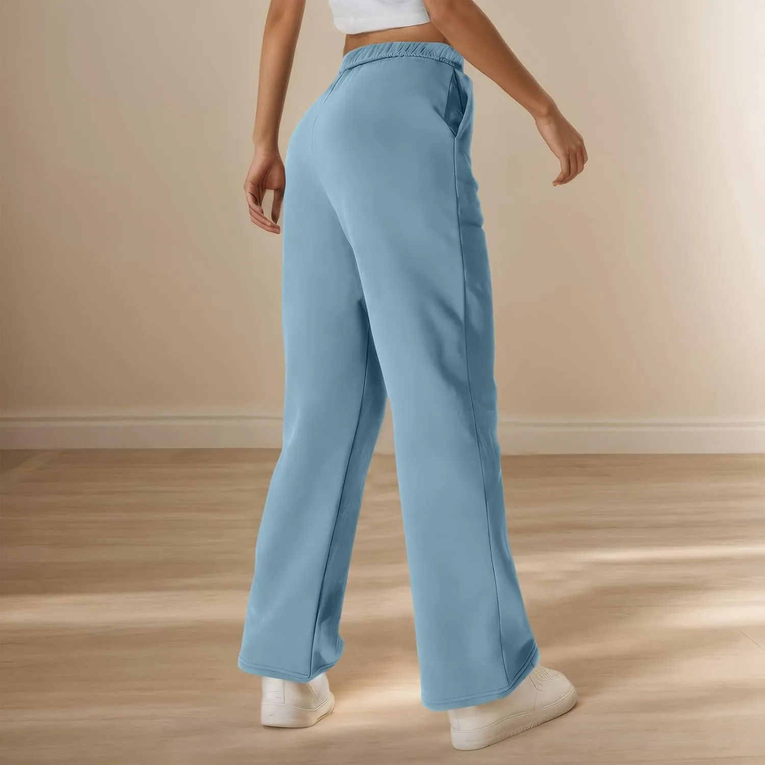 Womens Sweatpants High Waisted Baggy Elastic Waist Drawstring Straight Leg Pants Lounge Baggy Joggers with Pockets