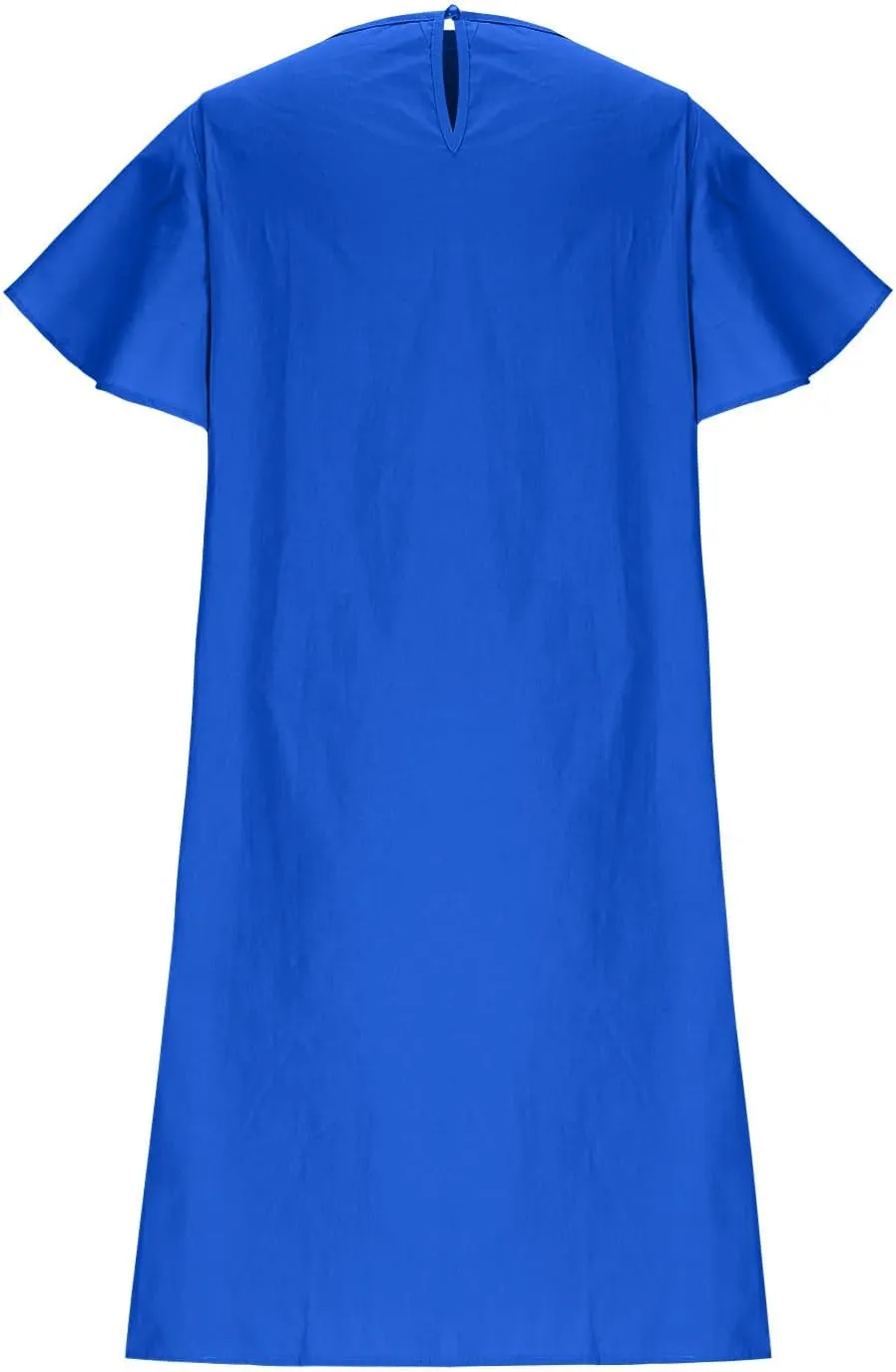 Women's Tiered Ruched Cotton Linen Dress, Solid Color Loose Comfy Midi Dresses Short Sleeve Crewneck Casual Clothes
