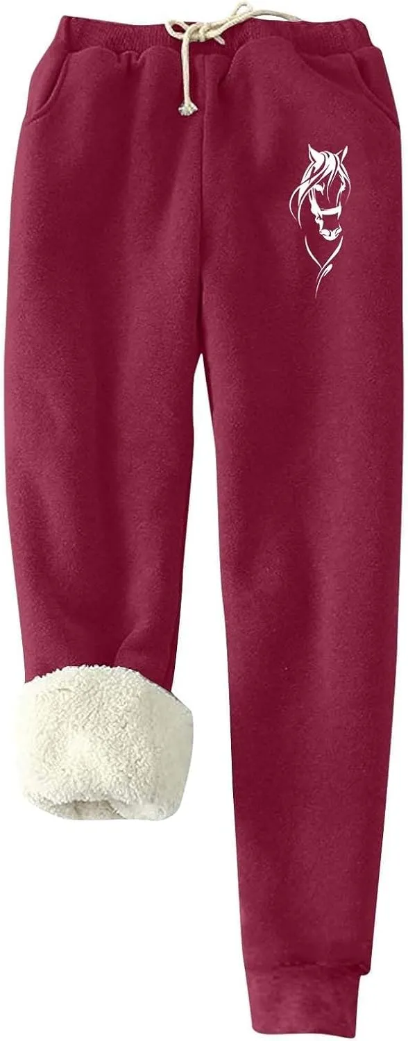 Women's Warm Lined Athletic Sweatpants High Waisted Jogger Pants Fleece Lined Winter Thicken Outdoor