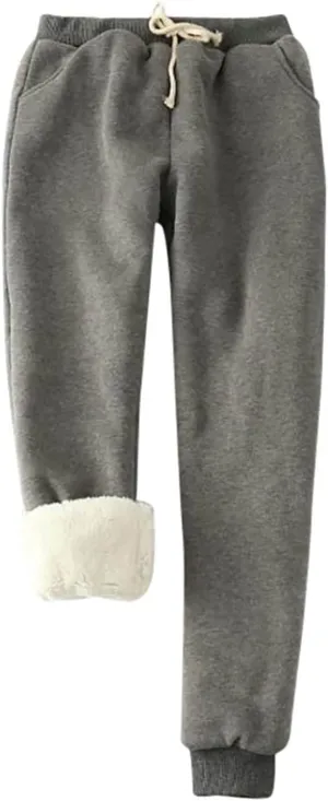 Women's Warm Sherpa Lined Athletic Sweatpants Winter Baggy Jogger Fleece Pants with Pockets