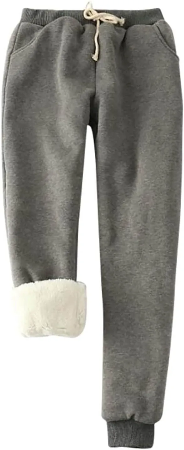 Women's Warm Sherpa Lined Athletic Sweatpants Winter Baggy Jogger Fleece Pants with Pockets
