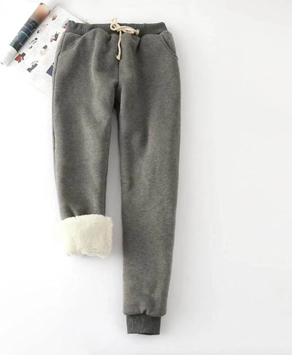 Women's Warm Sherpa Lined Athletic Sweatpants Winter Baggy Jogger Fleece Pants with Pockets