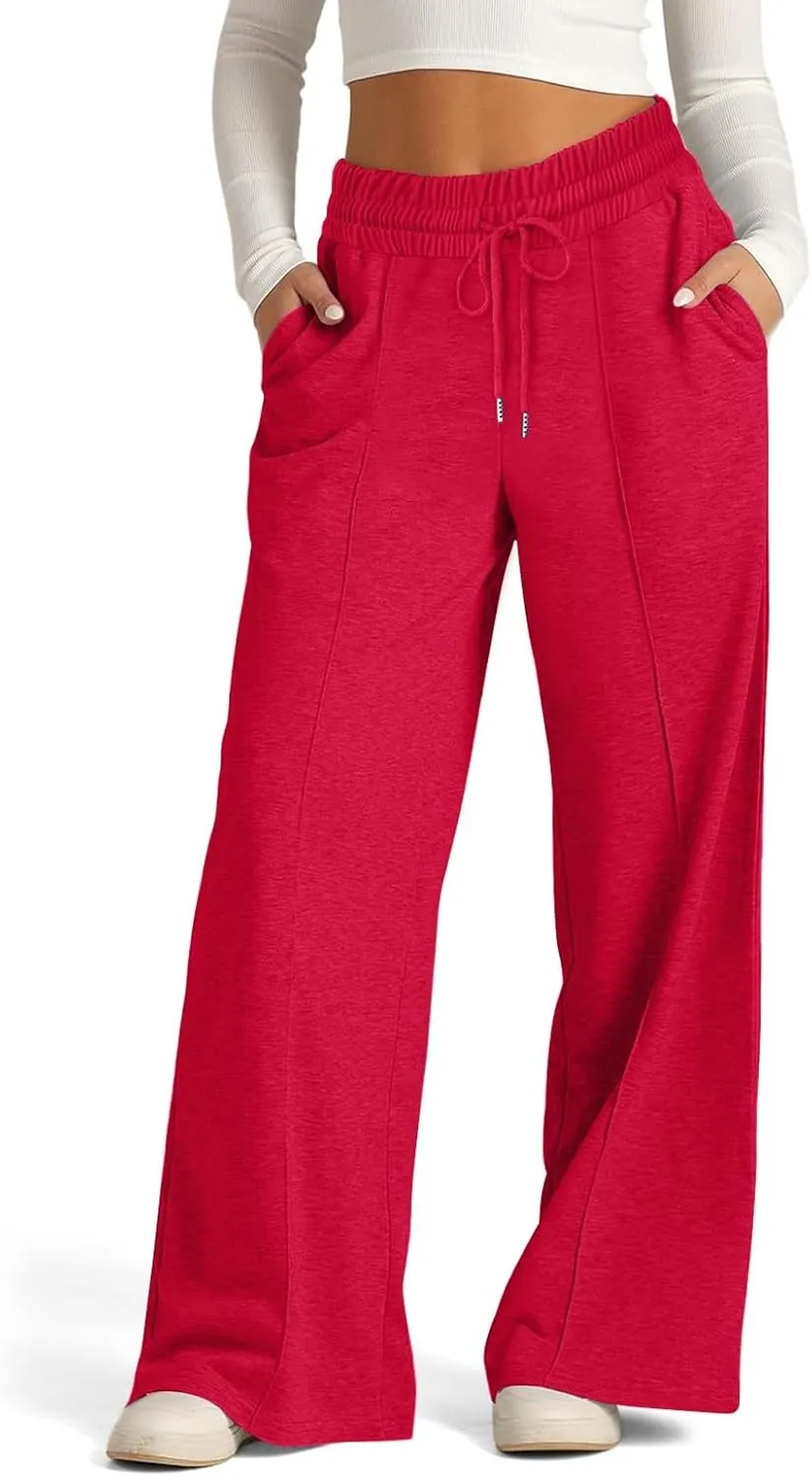 Womens Wide Leg Sweatpants Casual Loose Solid Color Sweat Pants Comfy Lounge Joggers High Waisted Baggy Joggers