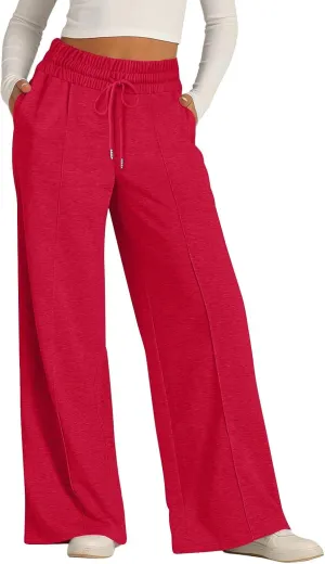 Womens Wide Leg Sweatpants Casual Loose Solid Color Sweat Pants Comfy Lounge Joggers High Waisted Baggy Joggers
