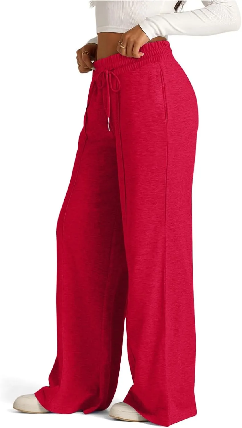 Womens Wide Leg Sweatpants Casual Loose Solid Color Sweat Pants Comfy Lounge Joggers High Waisted Baggy Joggers