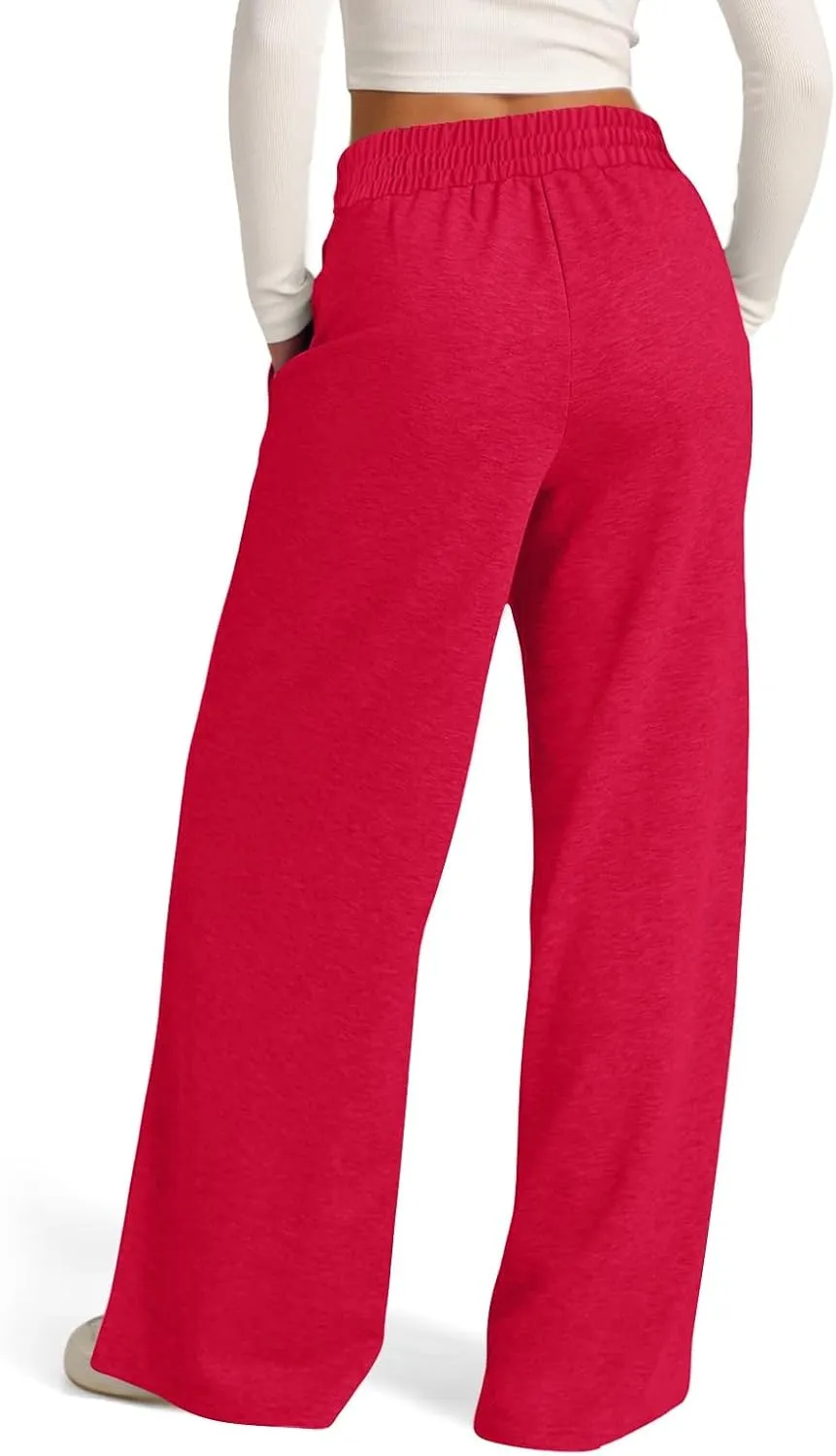 Womens Wide Leg Sweatpants Casual Loose Solid Color Sweat Pants Comfy Lounge Joggers High Waisted Baggy Joggers