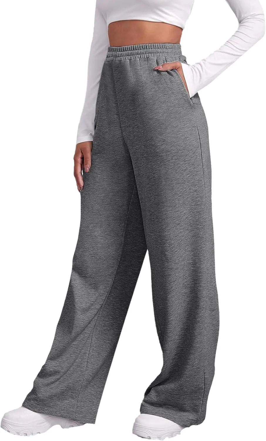 Womens Wide Leg Sweatpants Fleece Lined Sweat Pants Straight Leg Sweatpants Baggy Athletic Joggers Pants with Pockets