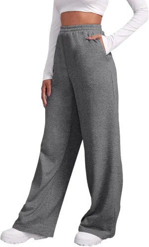 Womens Wide Leg Sweatpants Fleece Lined Sweat Pants Straight Leg Sweatpants Baggy Athletic Joggers Pants with Pockets