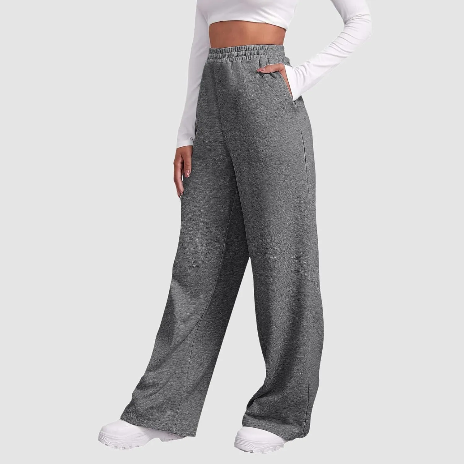 Womens Wide Leg Sweatpants Fleece Lined Sweat Pants Straight Leg Sweatpants Baggy Athletic Joggers Pants with Pockets