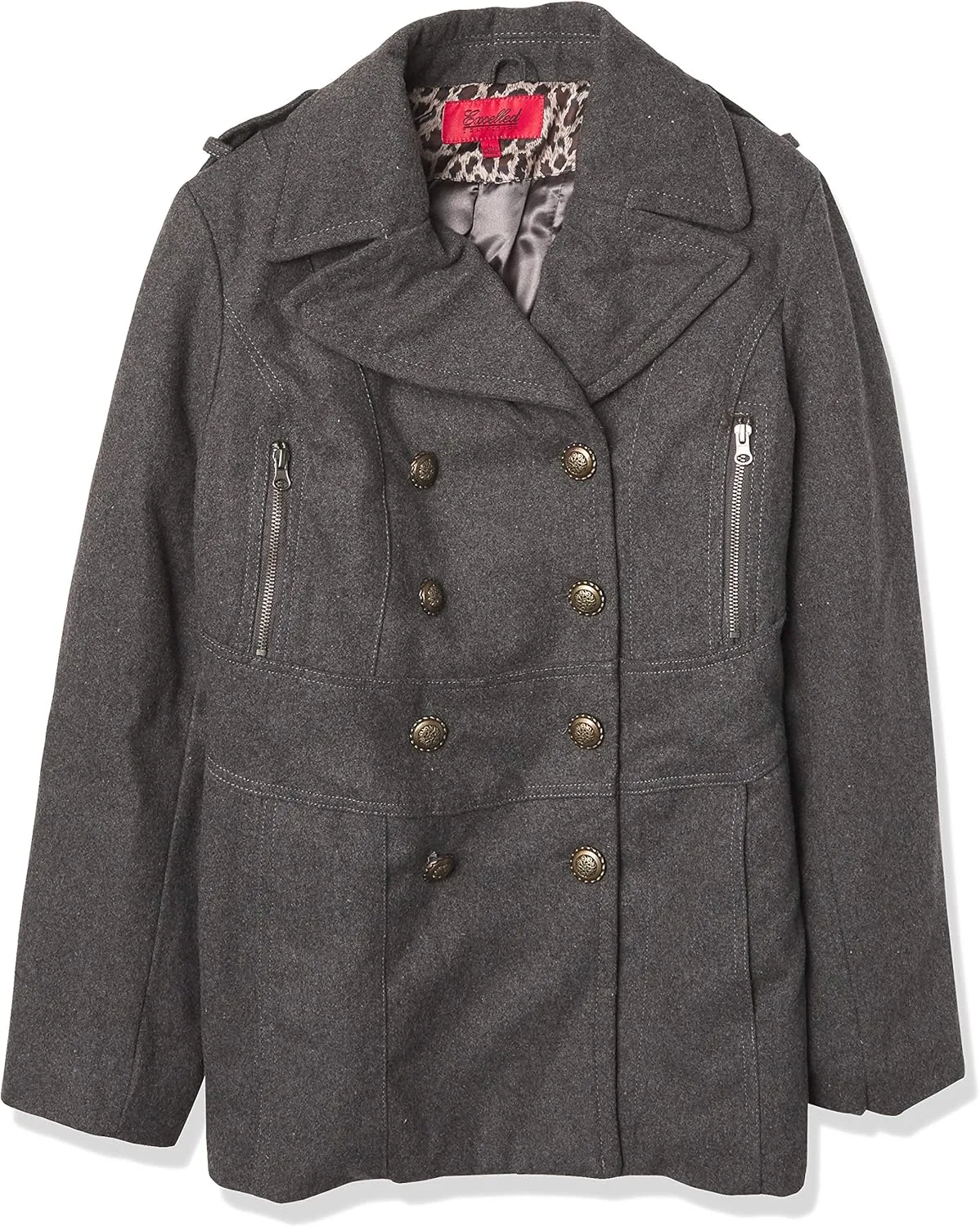 Women's Wool Blend Fashion Pea Coat, Charcoal, L