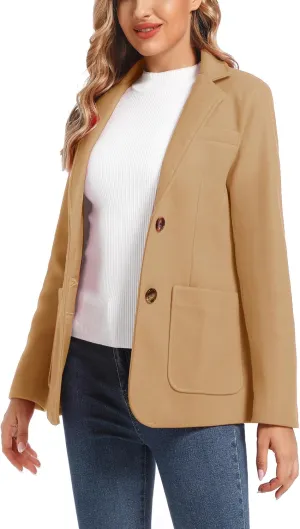 Women's Wool Blend Notched Lapel Single Breasted Blazer
