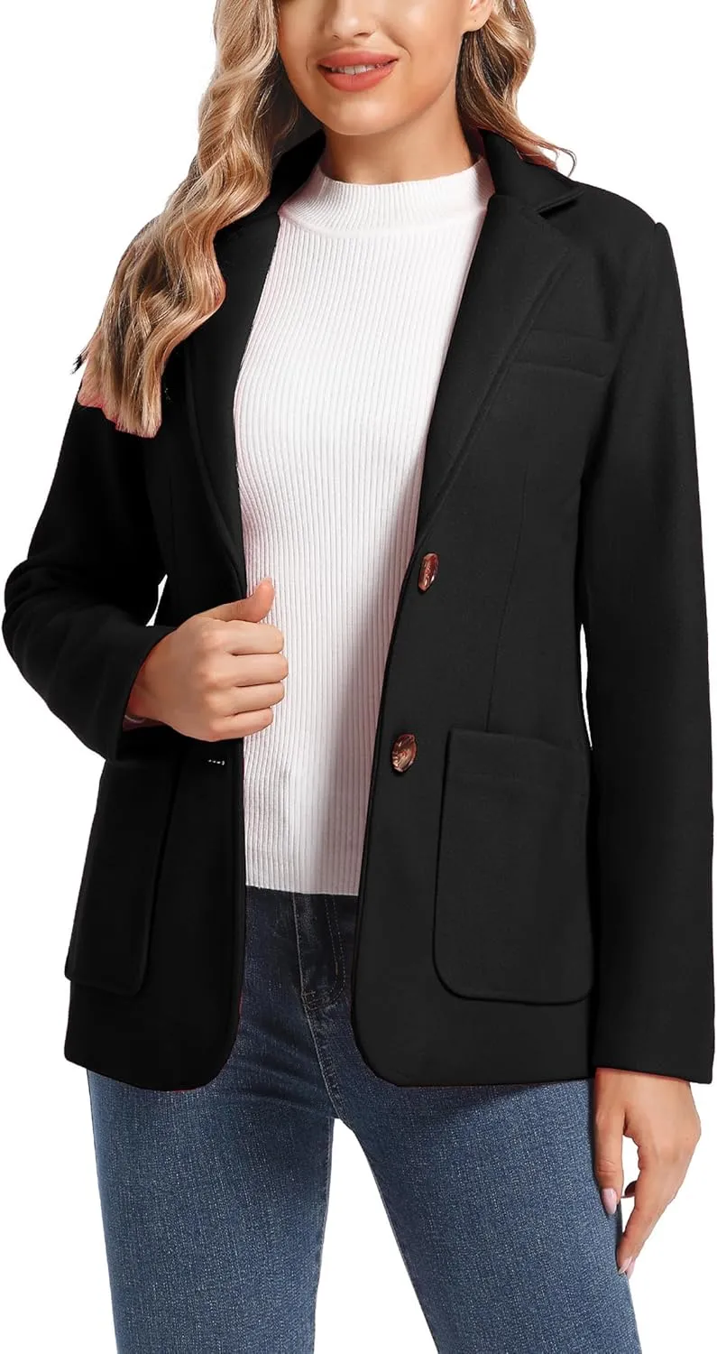 Women's Wool Blend Notched Lapel Single Breasted Blazer